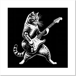 Rockstar Cat Guitarist T-Shirt – Feline Musician Rock Tee Posters and Art